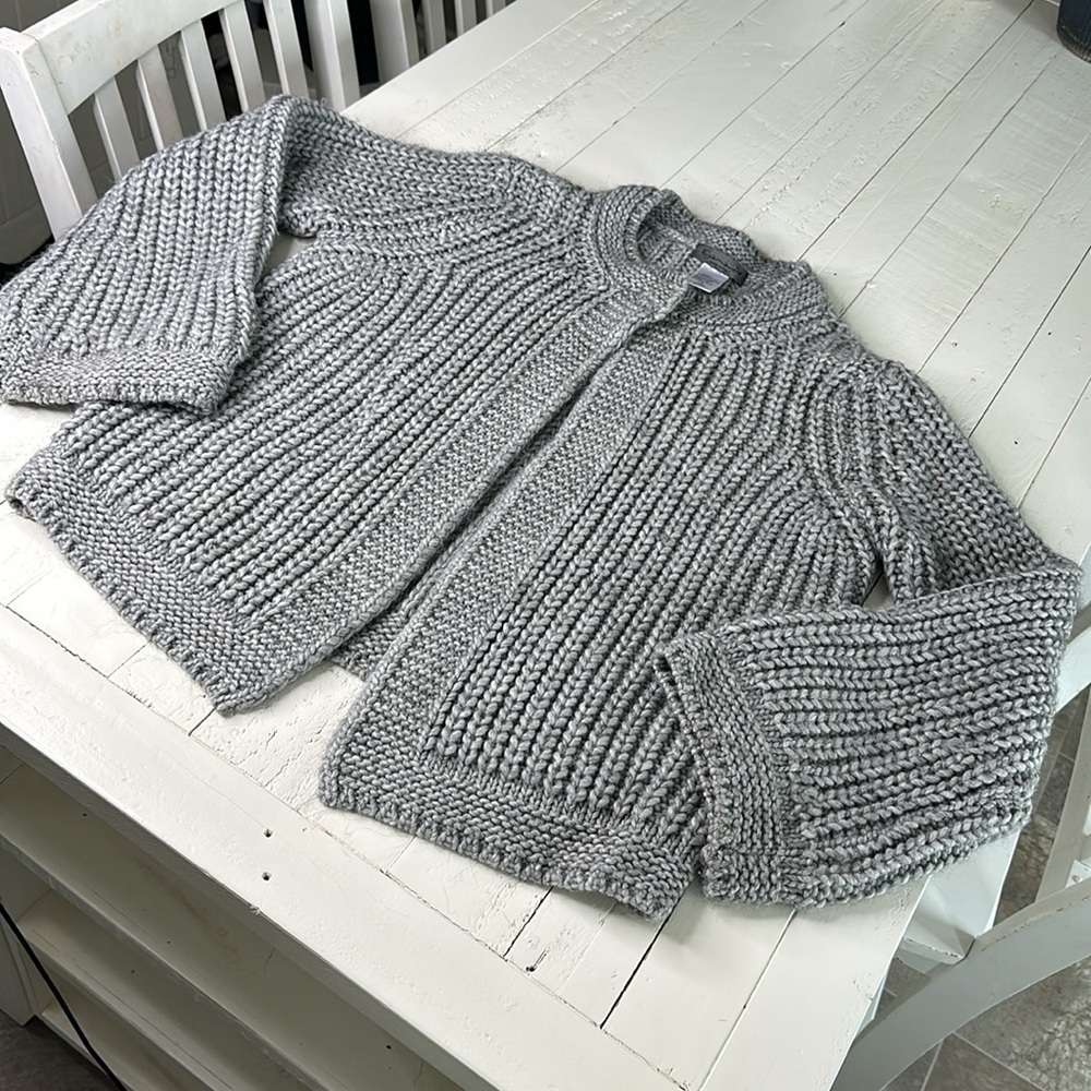ELSAMANDA made in Italy thick grey Cableknit, cardigan, size large